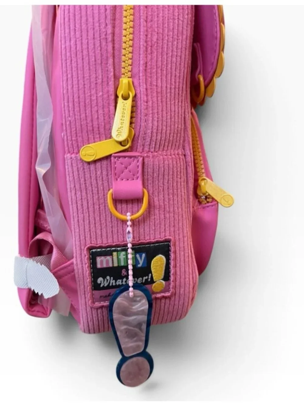 Whatever Makes You Happy Miffy Corduroy & Faux Leather Pin Trading Backpack NWT